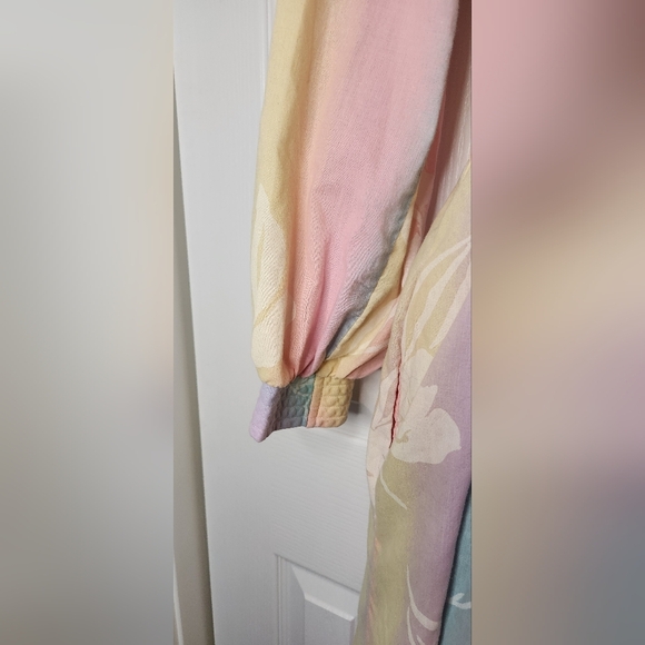 Evelyn Pearson vintage 1970s bathrobe robe pastel Hawaiian grandma medium - Picture 3 of 9